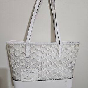 Michael Kors White and Gray Logo Tote